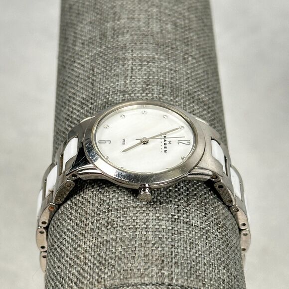 Skagen Watch Womens 30mm MOP Dial Steel White Silver Tone 6" Quartz New Battery - Picture 3 of 11
